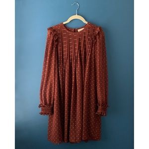 Sezane Eve Dress Ecru Dots Moka (Rust)